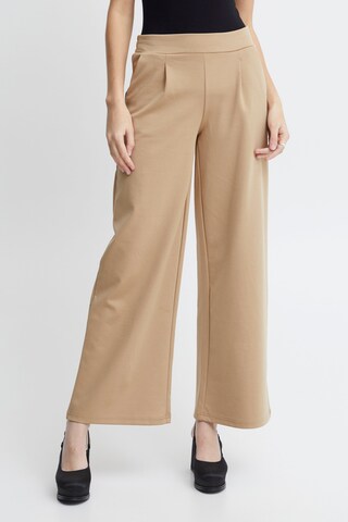 ICHI Wide leg Chino Pants 'KATE' in Brown: front