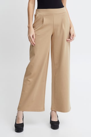ICHI Wide leg Pleat-Front Pants 'KATE' in Brown: front