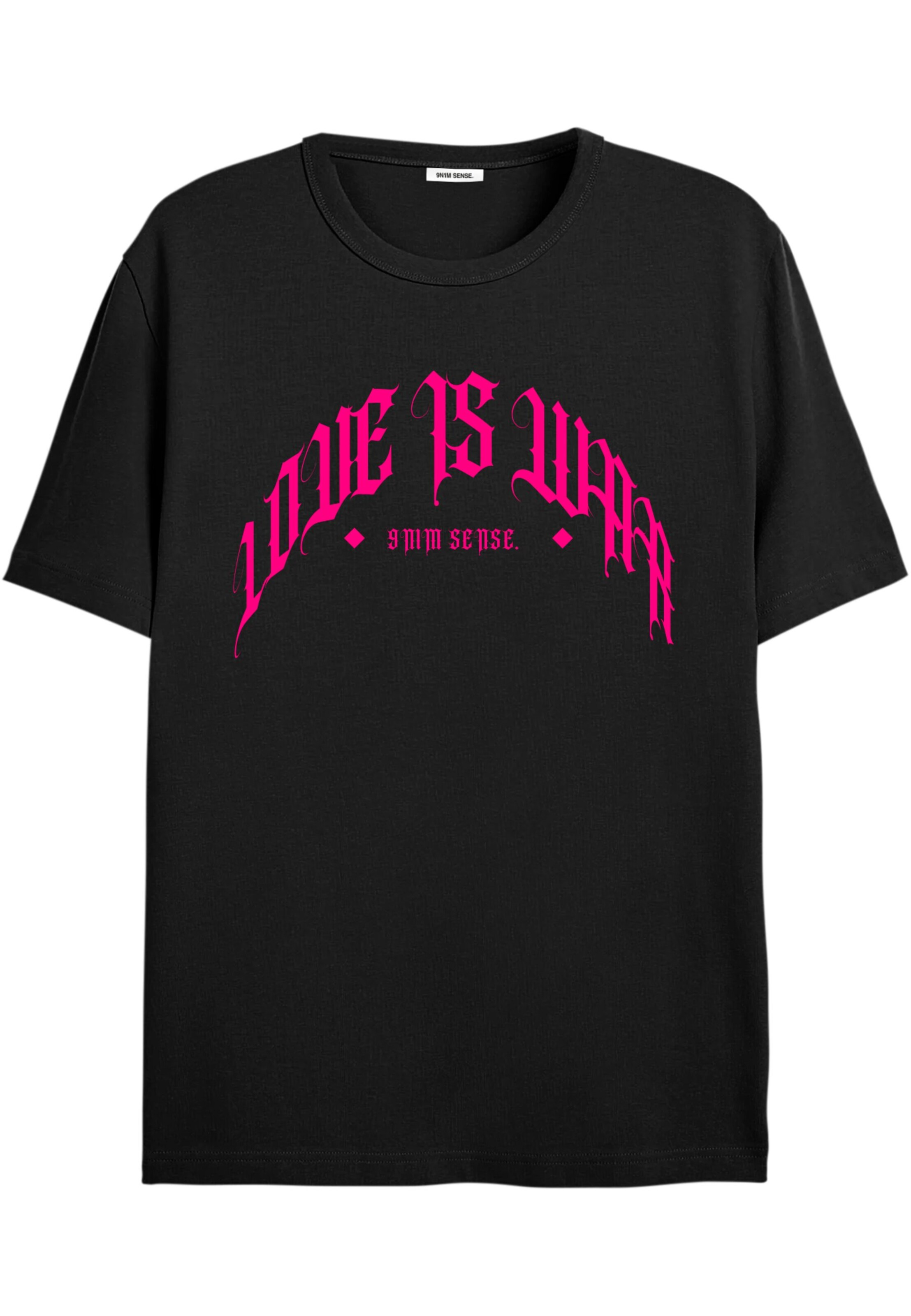 9N1M SENSE T-Shirt 'Love Is War' in Schwarz: Vorderseite