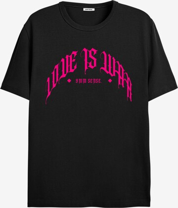 9N1M SENSE Shirt 'Love Is War' in Zwart: voorkant