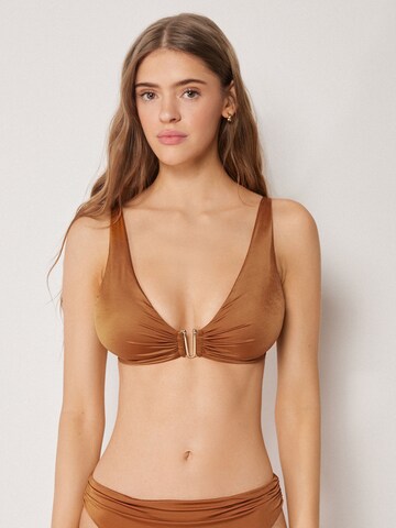 CALZEDONIA Triangle Bikini Top 'Shiny Satin' in Brown: front