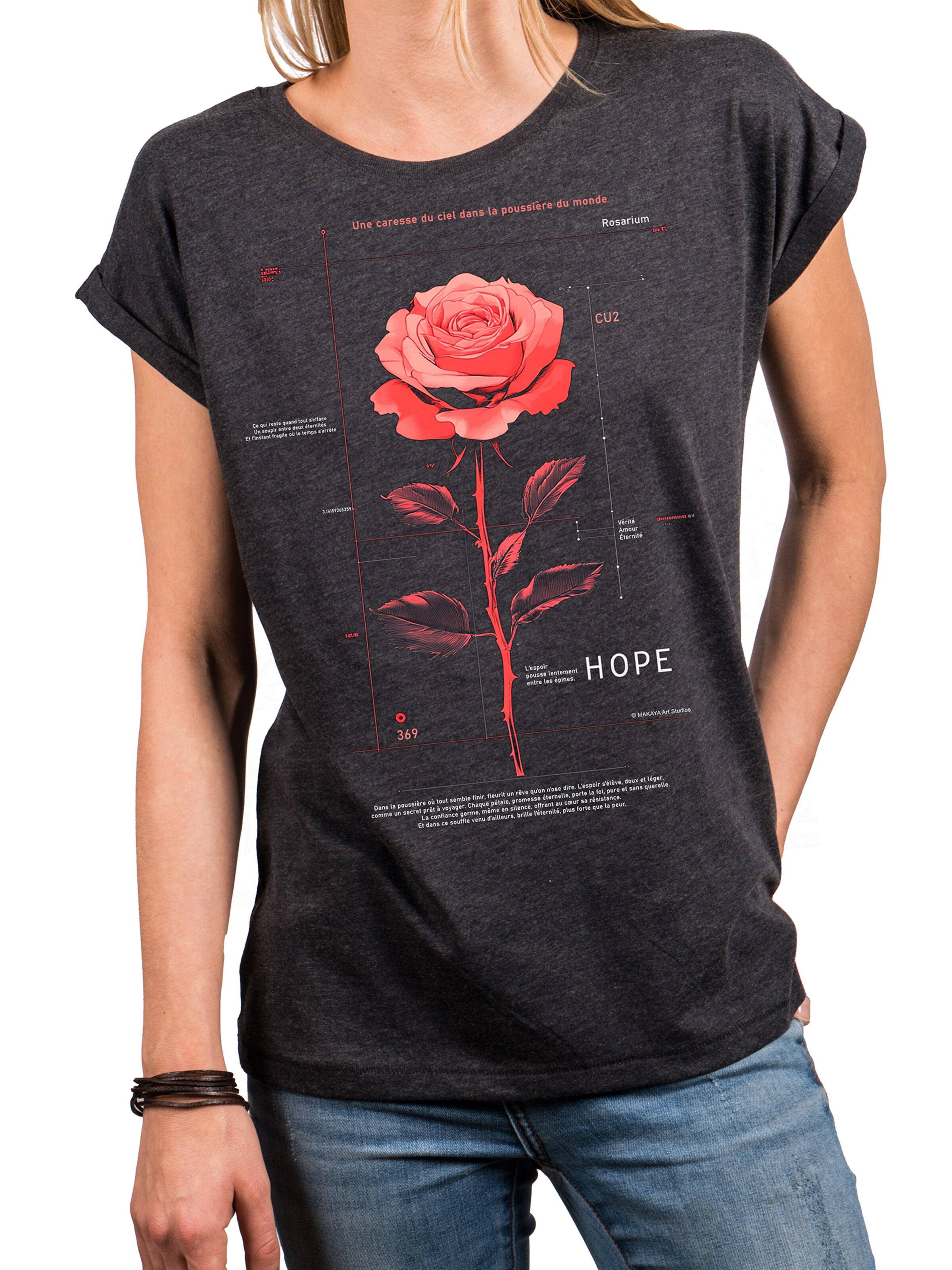 MAKAYA Shirt 'Pink Rose' in Grey
