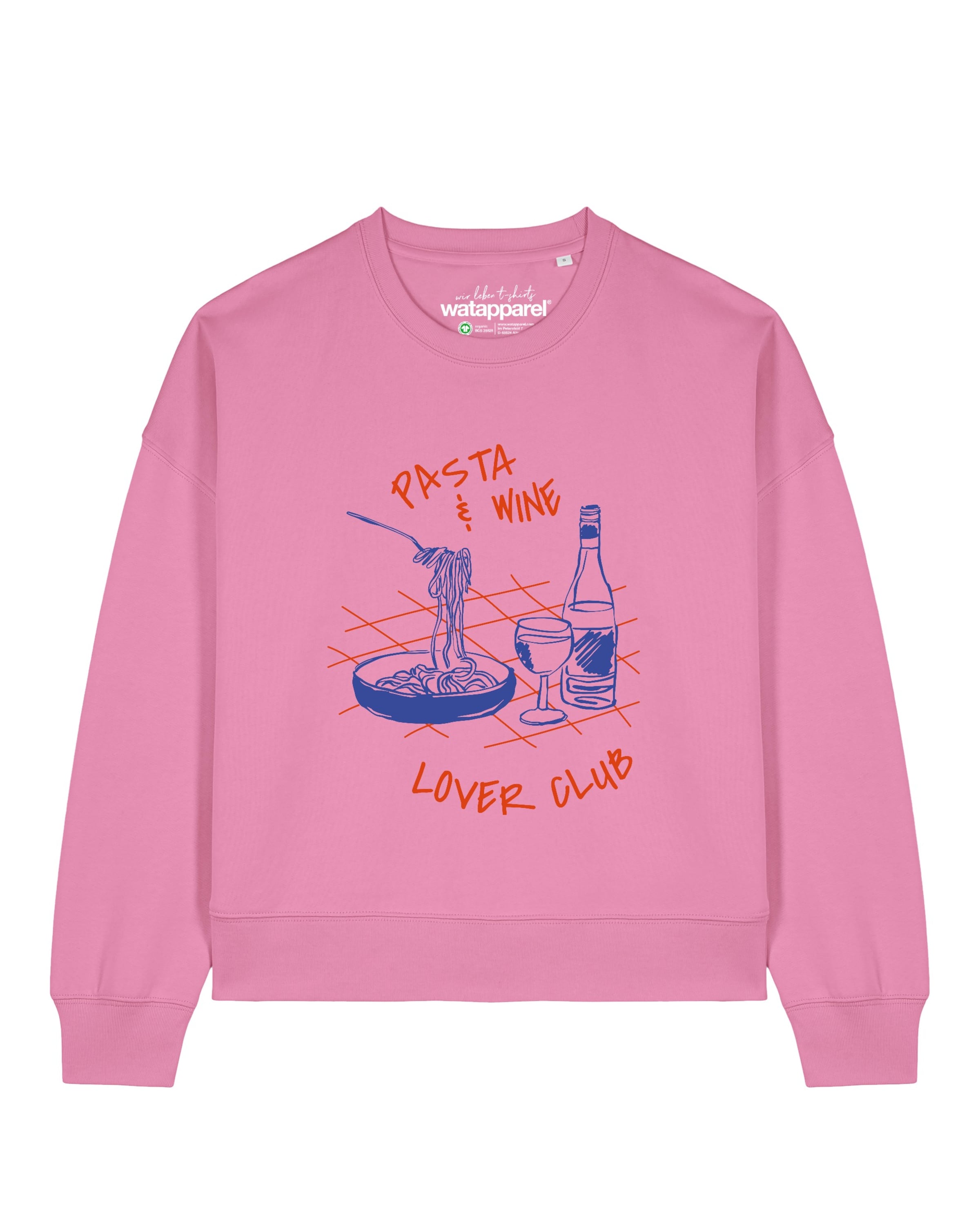 Sweat-shirt 'Pasta lover club ' Watapparel en rose : devant