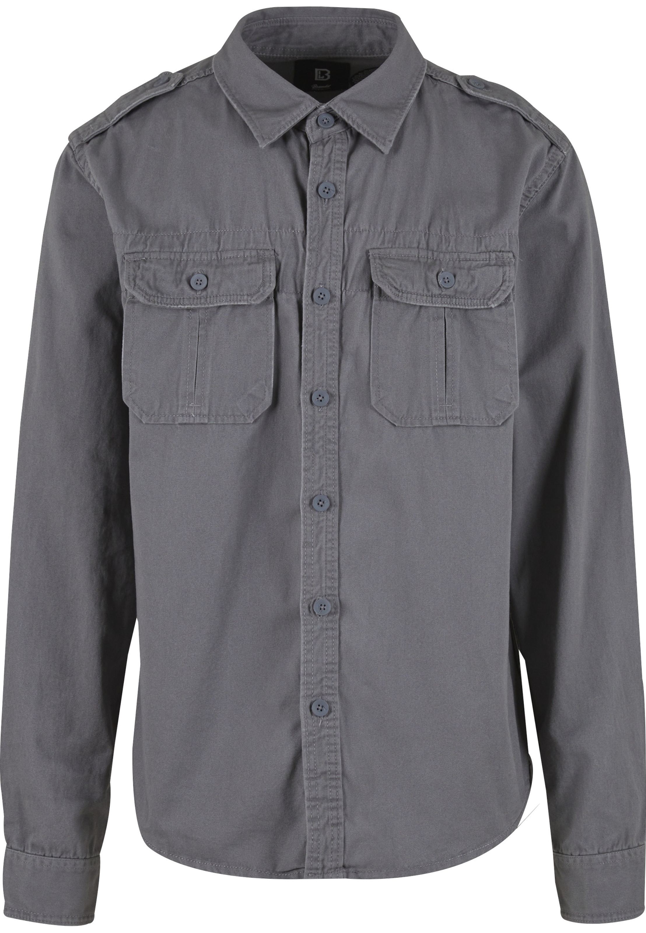 Brandit Comfort fit Button Up Shirt in Grey: front