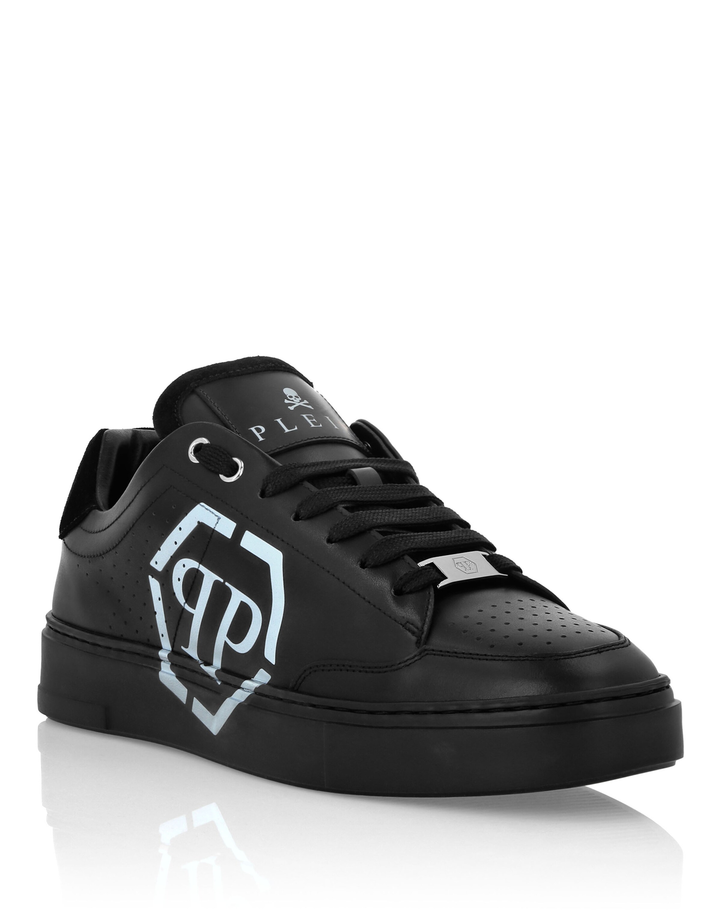 Philipp Plein - Sapatilhas baixas 'Hexagon' em preto: frente