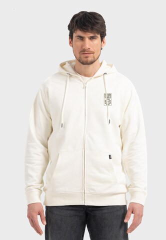 Oldskull Zip-Up Hoodie 'Wrldvibe Urban Jungle Graphic' in White: front
