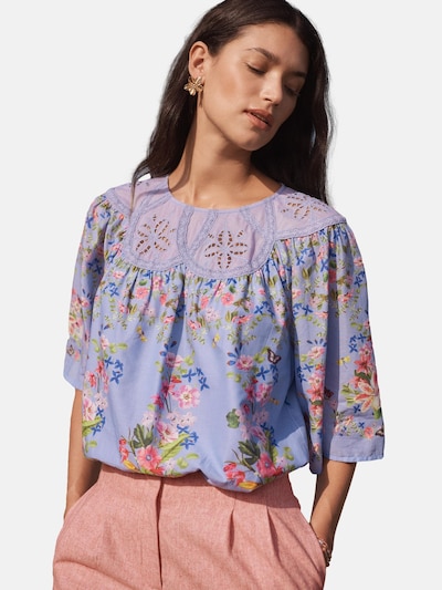 Bluză pe S love & roses pe albastru / opal / oliv / roz pal, Vizualizare produs