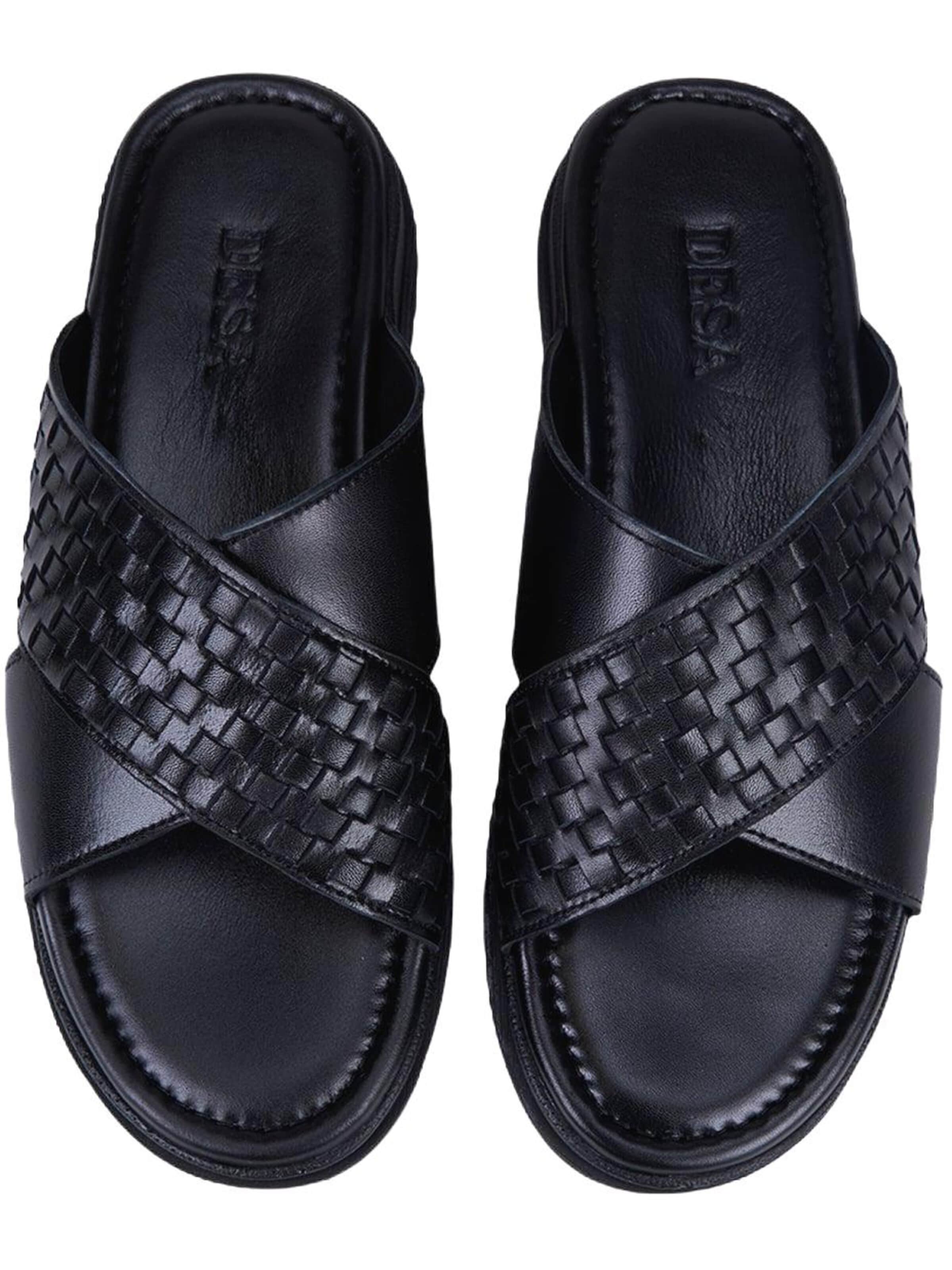 Desa - Zapatos abiertos 'DESA Herren-Pantoletten aus bedrucktem Leder mit gekreuztem Riemen' en negro