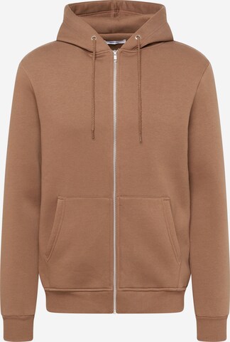 ABOUT YOU Zip-Up Hoodie 'Bjarne' in Brown: front