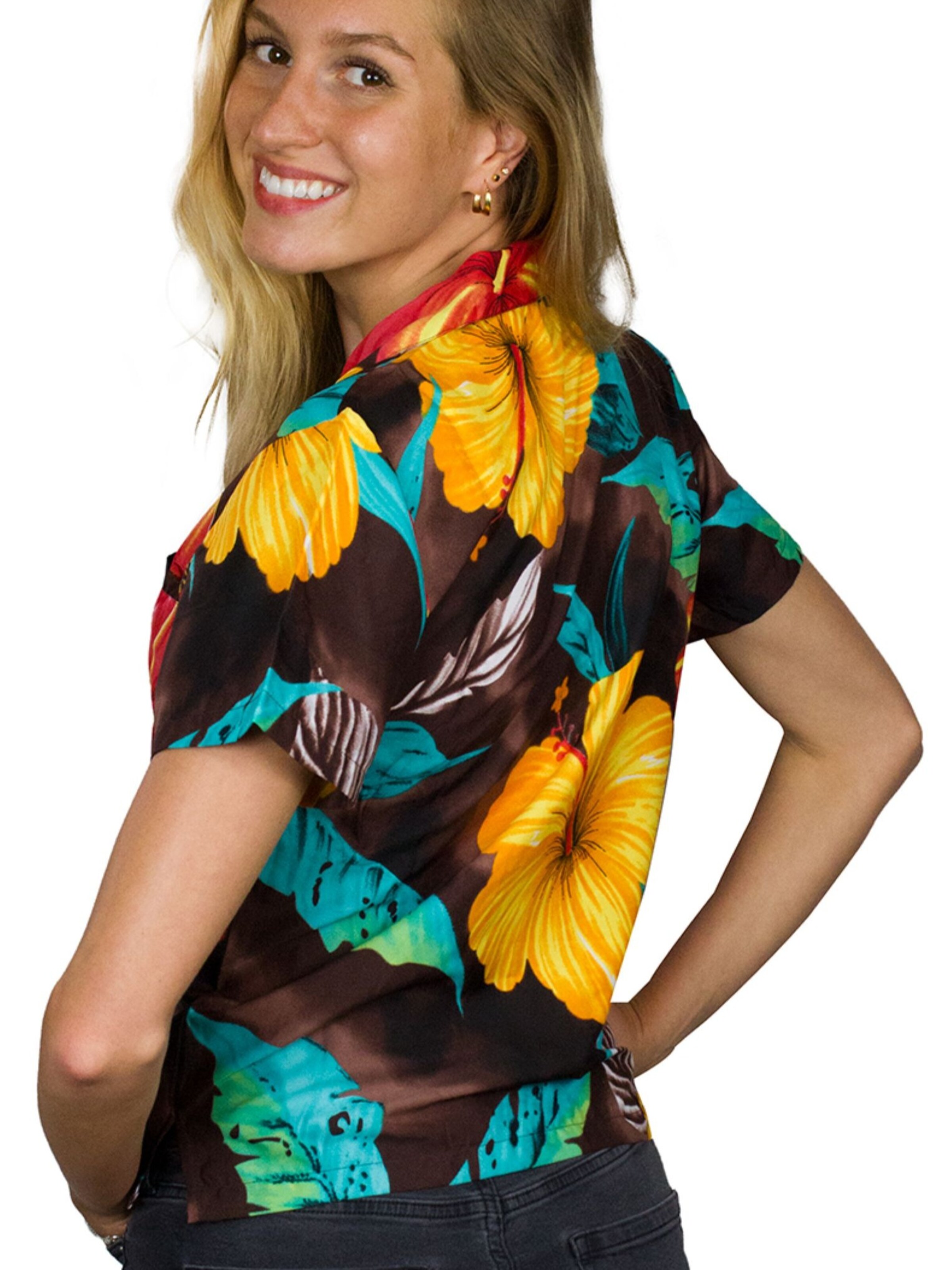 King Kameha Blouse 'Big Flower' in Brown