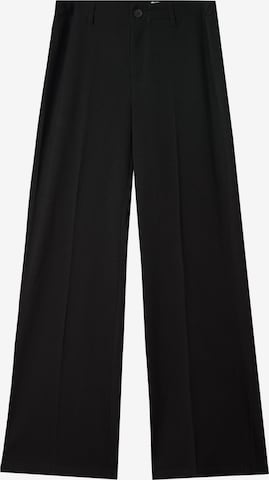 BershkaWide Leg/ Široke nogavice Hlače na crtu - crna boja: prednji dio