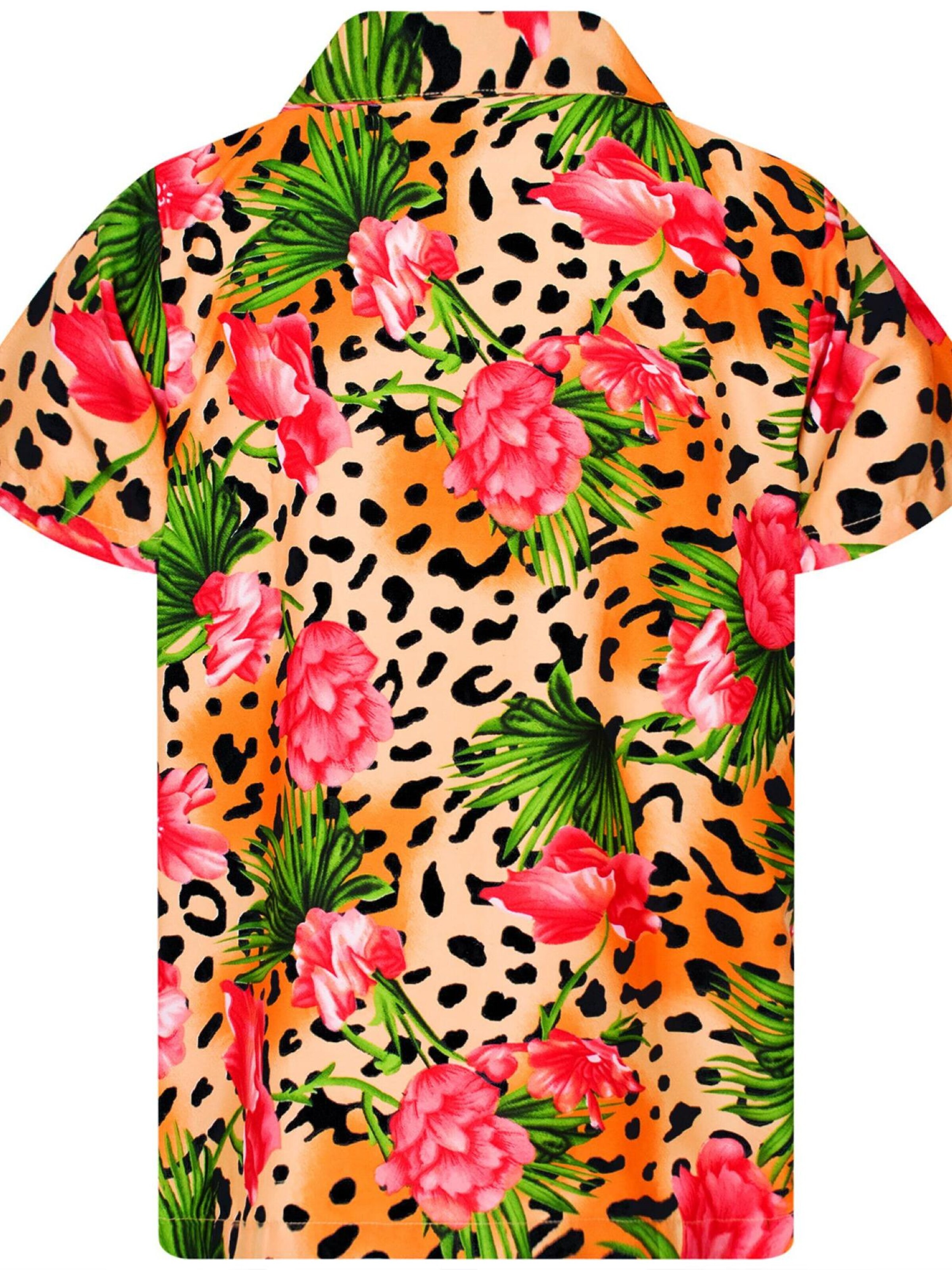 King Kameha Shirt 'Leopard Flowers'‌‌‌ in Orange