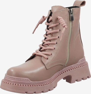 ILC Lace-Up Ankle Boots in Pink: front