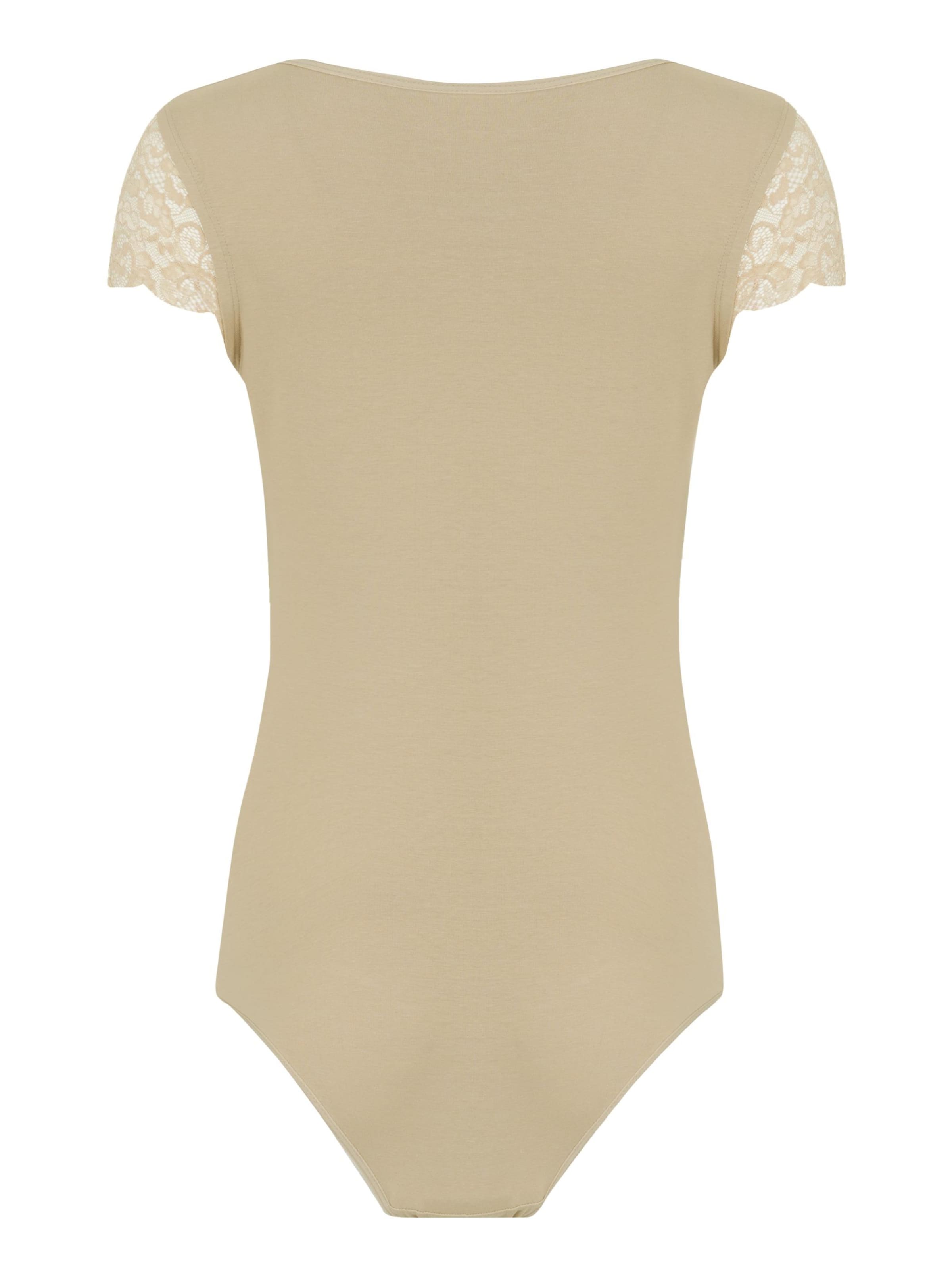 Evoni Bodysuit 'Kurzarmbody mit Spitzenärmeln' in Beige