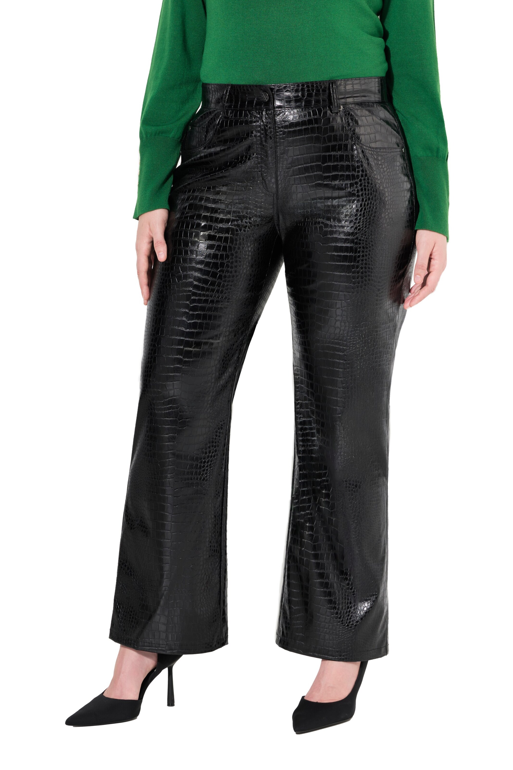 Ulla Popken Wide Leg Hose in Schwarz: Vorderseite