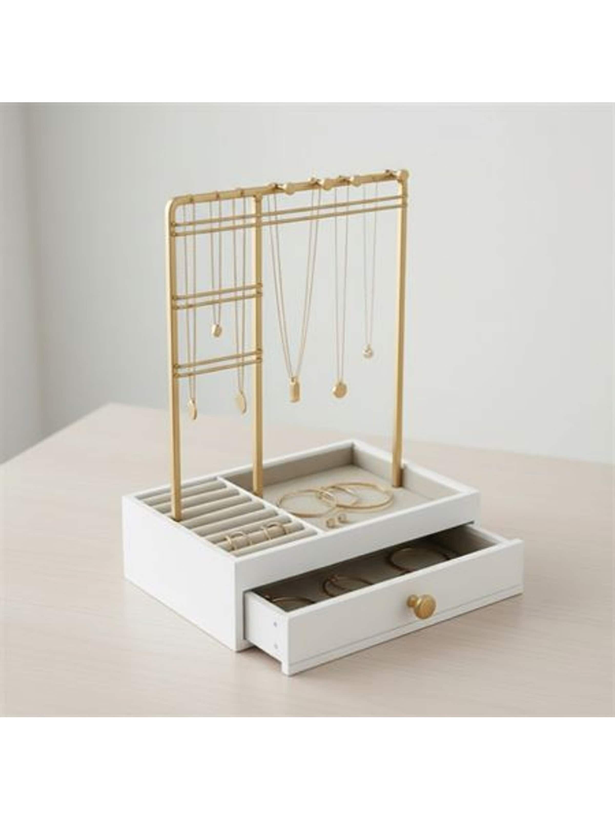 Boîte à bijoux 'UNIQ Smykkestativ / Smykkeskrin i Guld med Skuffe - Holder til øreringe, ringe & kæder (29 cm)' UNIQ Beauty en or