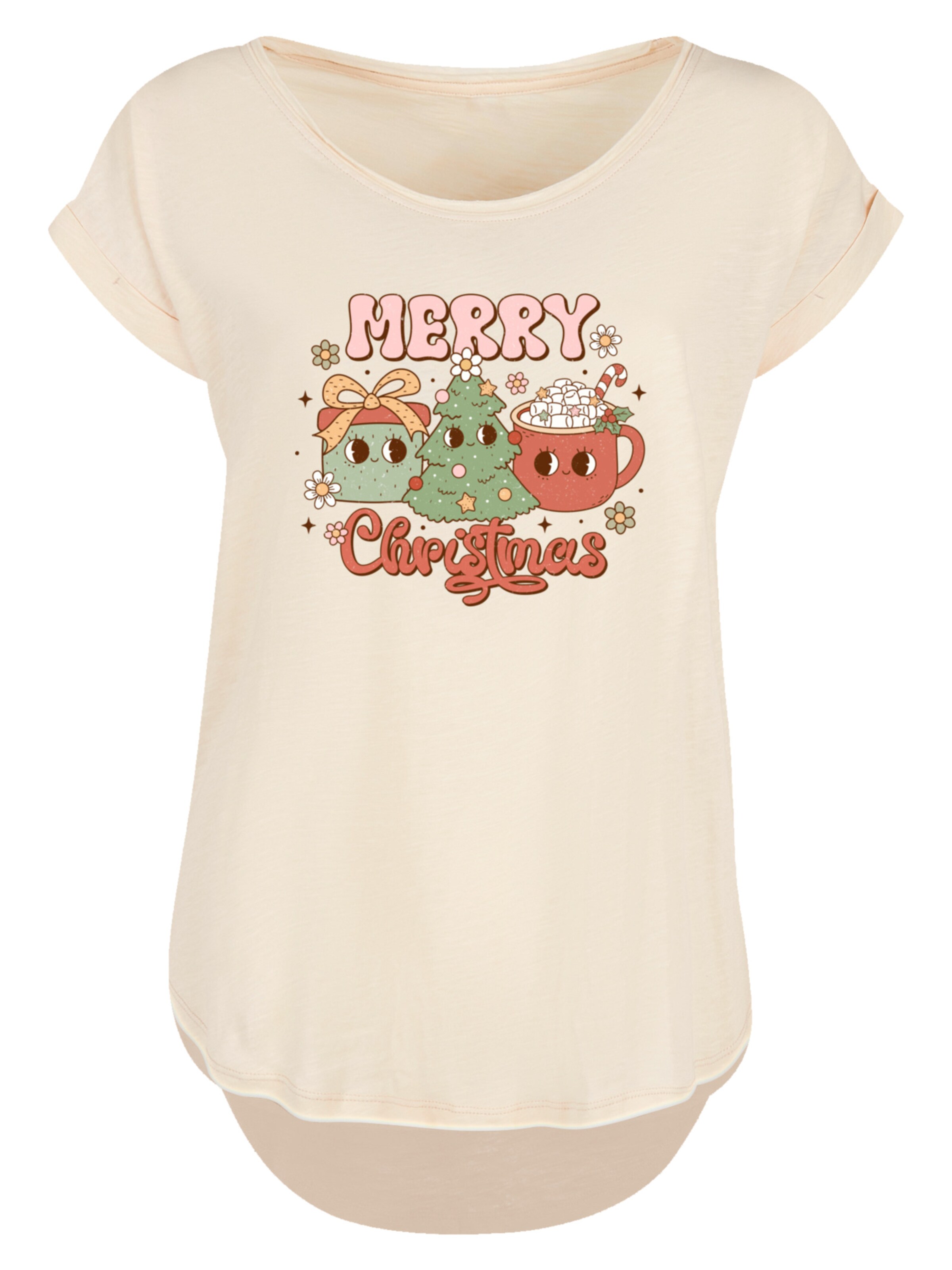 F4NT4STIC Shirt 'Merry Christmas' in Beige: voorkant