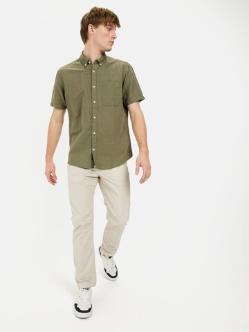 CAMEL ACTIVE Regular Fit Kurzarmhemd aus einem Baumwoll-Leinenmix in Grün