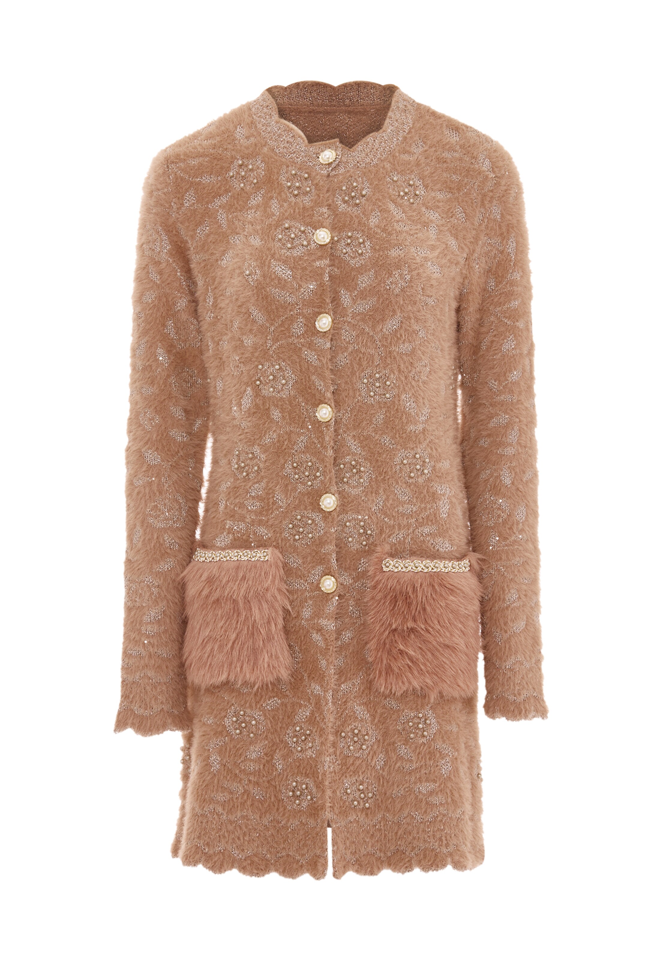 rozā faina Adīta jaka: no priekšpuses