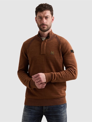 PME Legend Sweater 'Pullover with half-zip and raglan sleeves' in Brown: front