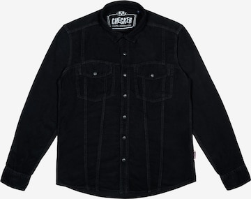 Checker Button Up Shirt ' Dynasty Cord ' in Black: front