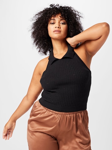 Cotton On Curve Knitted Top 'POINTELLE' in Black: front