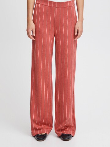 ICHI Wide leg Pants ' Ruti ' in Red: front