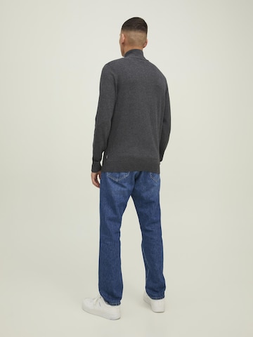 JACK & JONES Trui 'JJEEMIL KNIT HALF ZIP' in Grijs