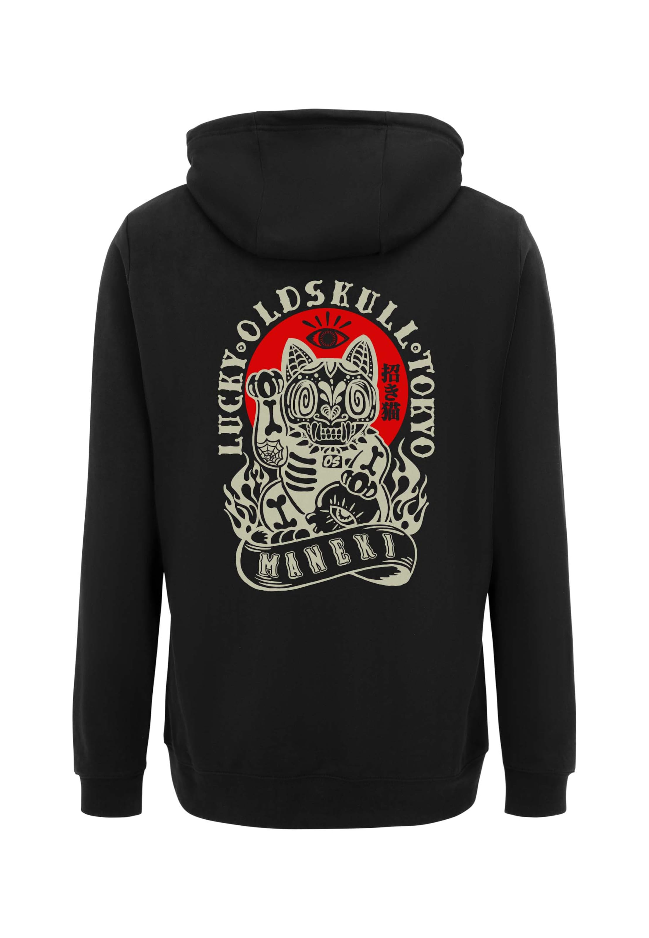 Oldskull Trui 'Asian Rebel Cat Kanji' in Zwart: voorkant