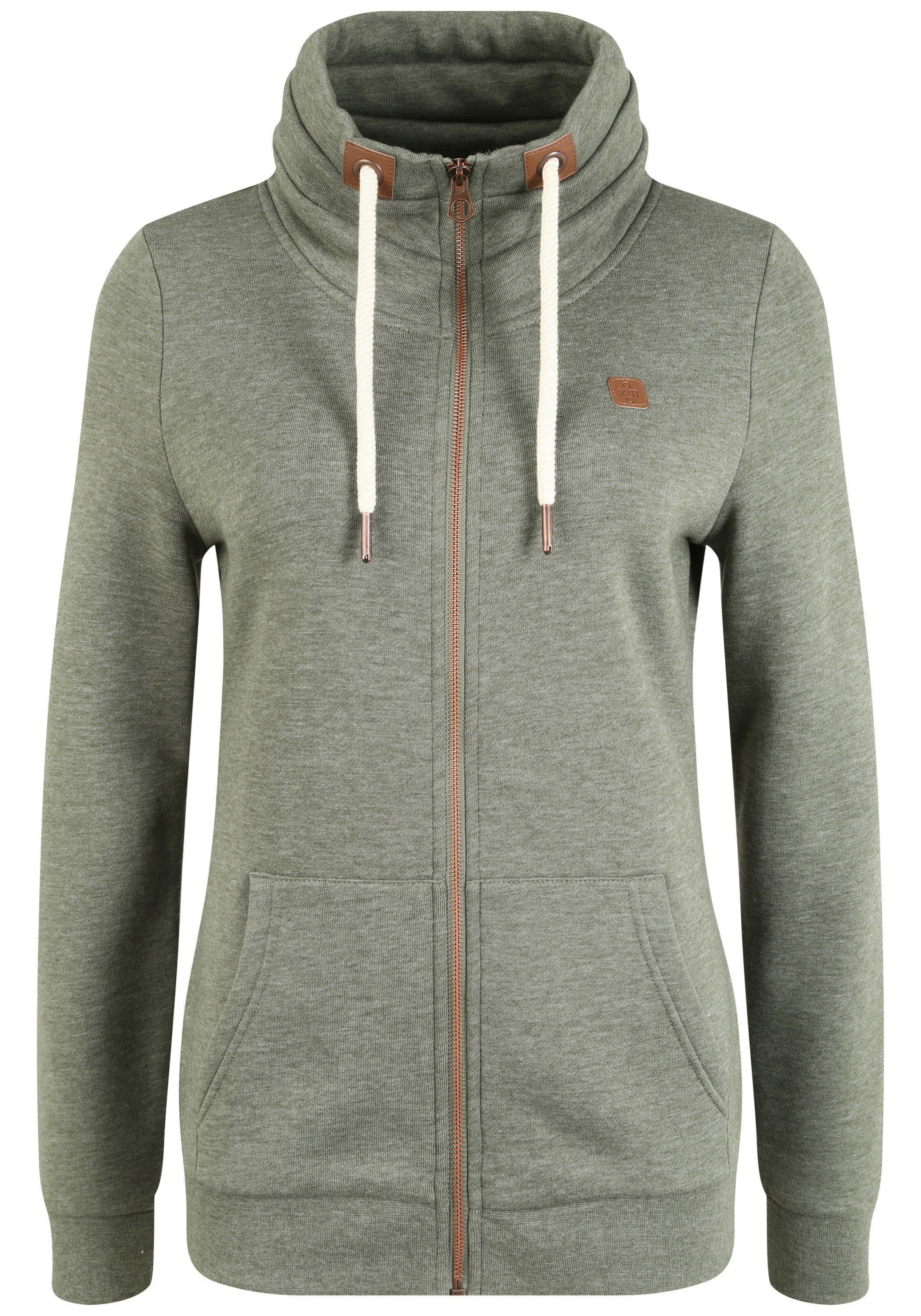 Oxmo Sweatjacke 'Vicky' mit Tubekragen in Grün: Vorderseite