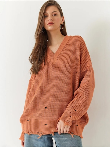 Bianco Lucci Oversized trui in Bruin: voorkant