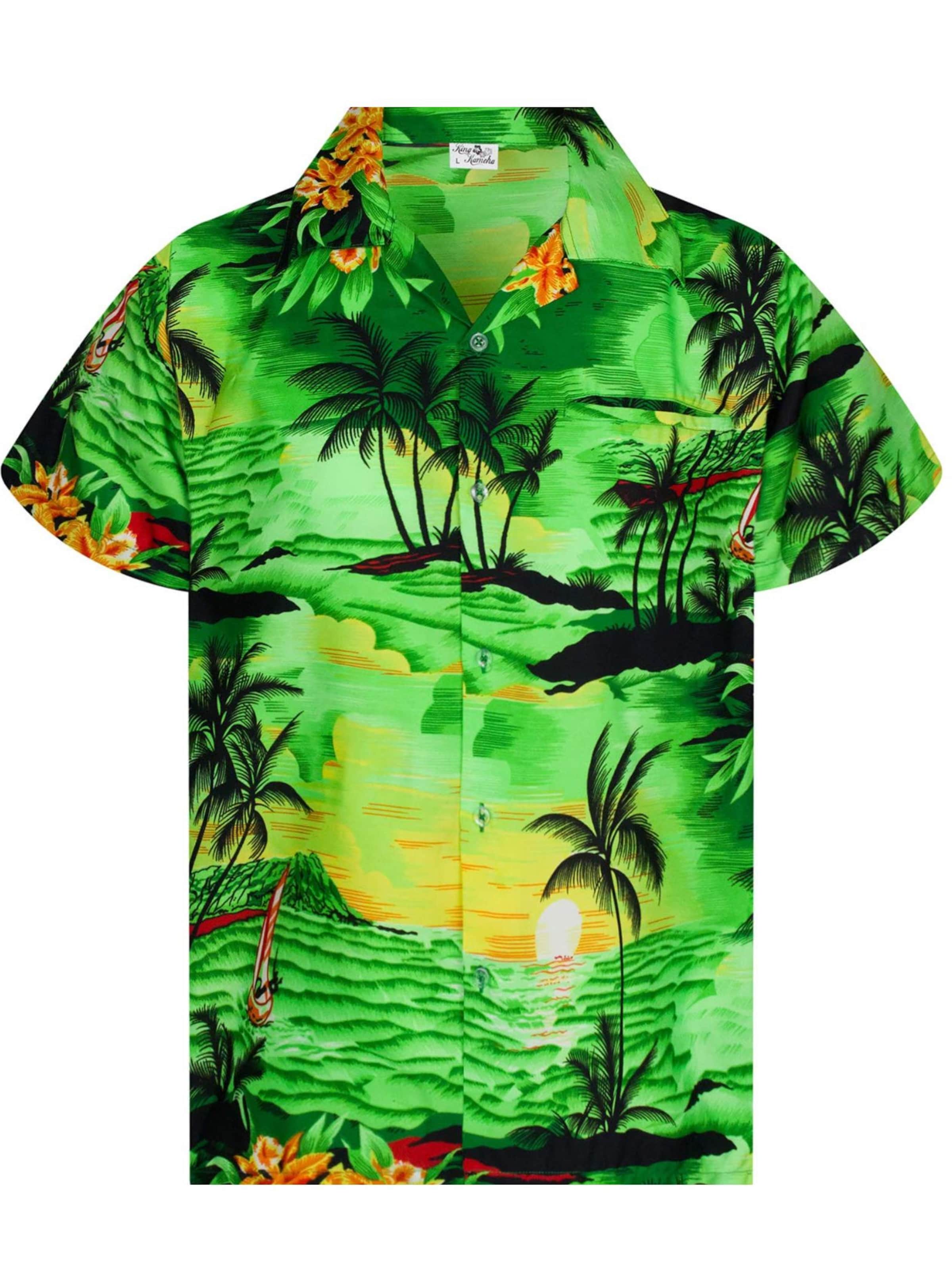 King Kameha Button Up Shirt 'Surf' in Green: front