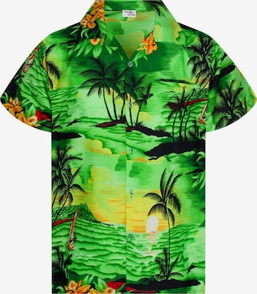King Kameha Button Up Shirt 'Surf' in Green: front