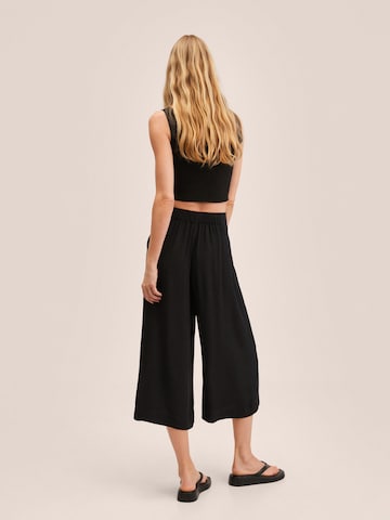 MANGO Wide leg Bandplooibroek 'LIFE' in Zwart