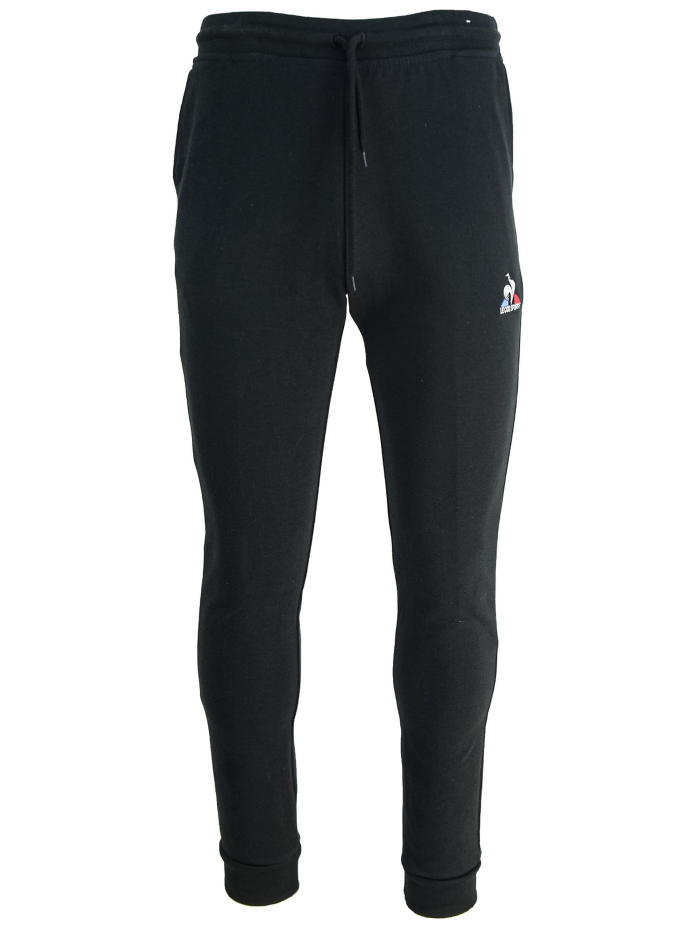 LE COQ SPORTIF Regular Workout Pants 'Le Coq Sportif Essential Slim' in Black: front