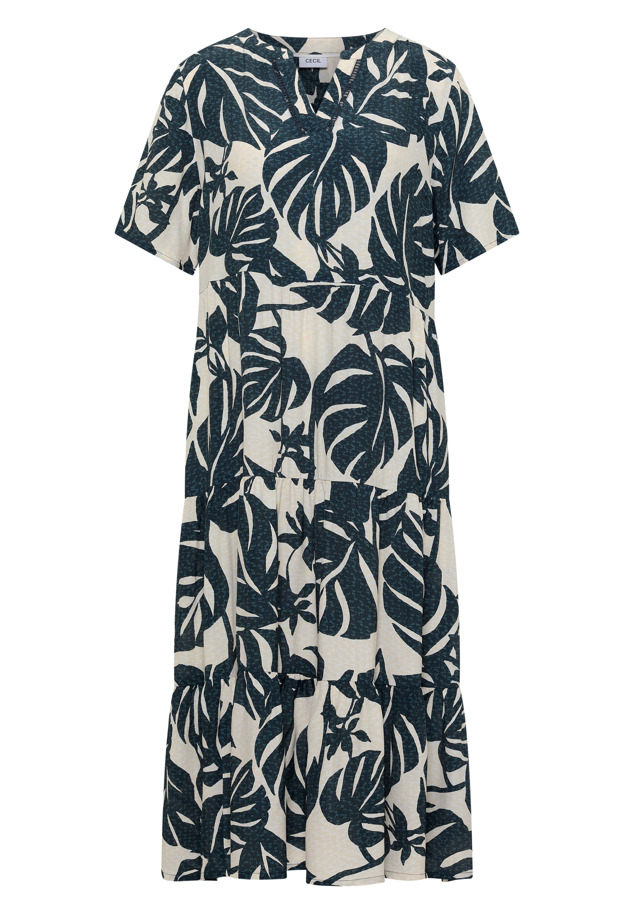 CECIL Midikleid mit Split Neck und Print in Grün