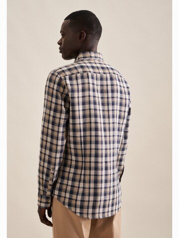 SEIDENSTICKER Slim fit Button Up Shirt 'Smart Linen' in Blue