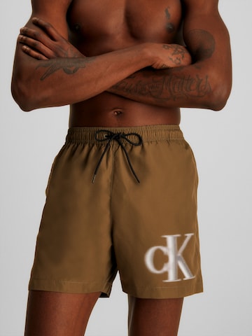 Calvin Klein Swimwear Board Shorts in Brown: front