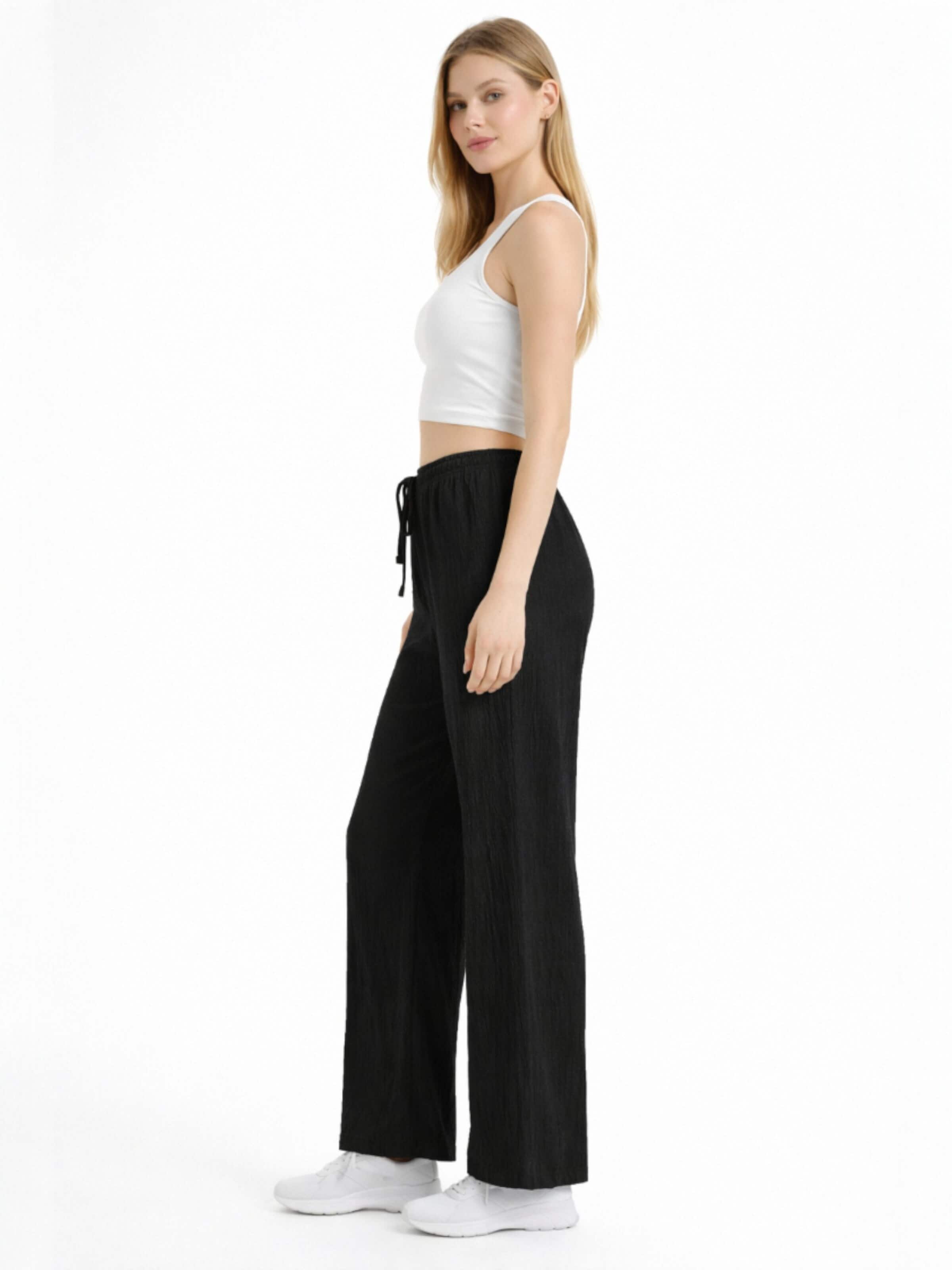 Wide Leg Pantalon 'FLORYN – Palazzohose Crinkle' fashionshowcase en noir