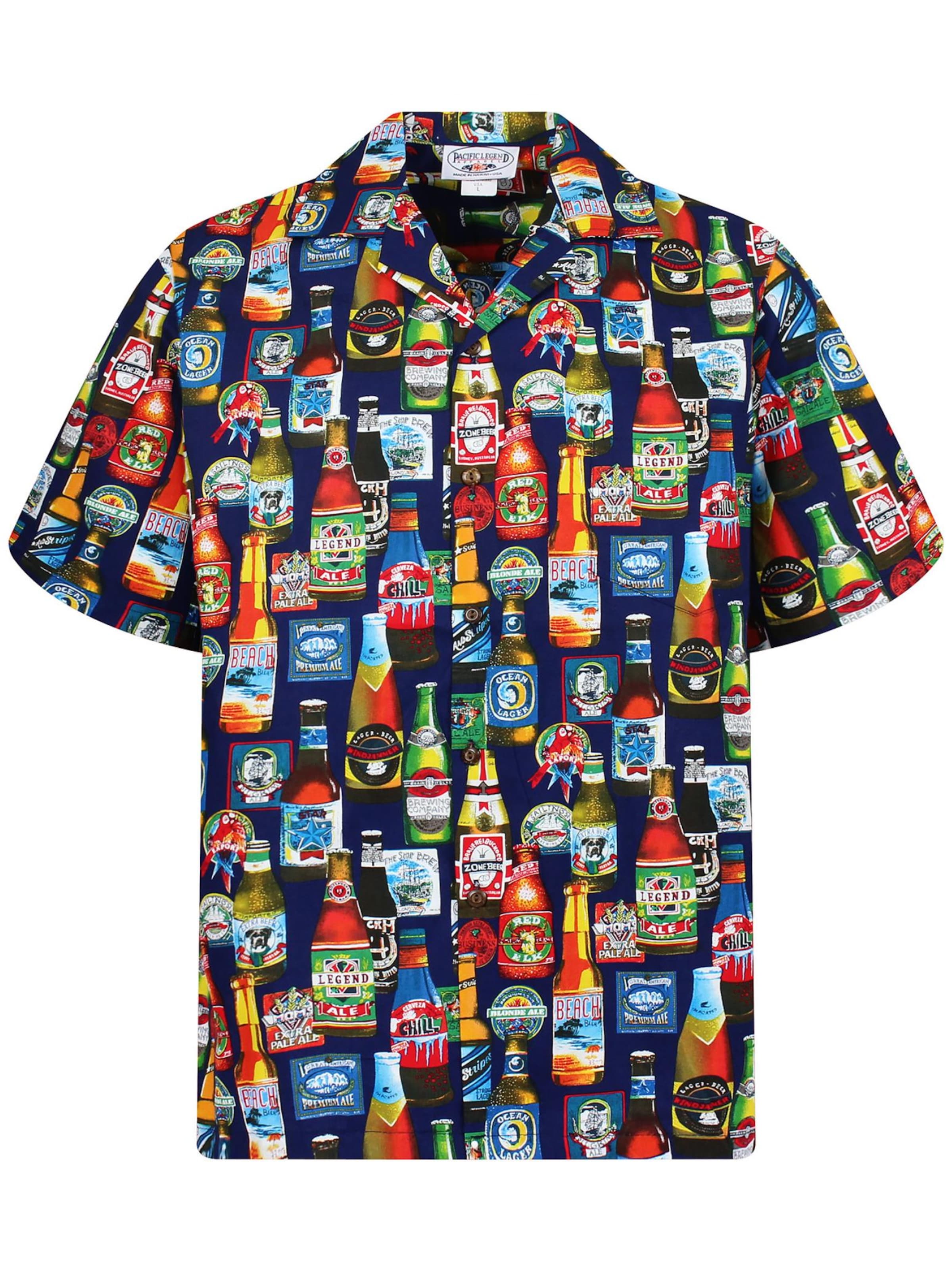 Pacific Legend Regular Fit Hemd 'Bierflaschen Allover'‌‌‌‌ in Blau: Vorderseite