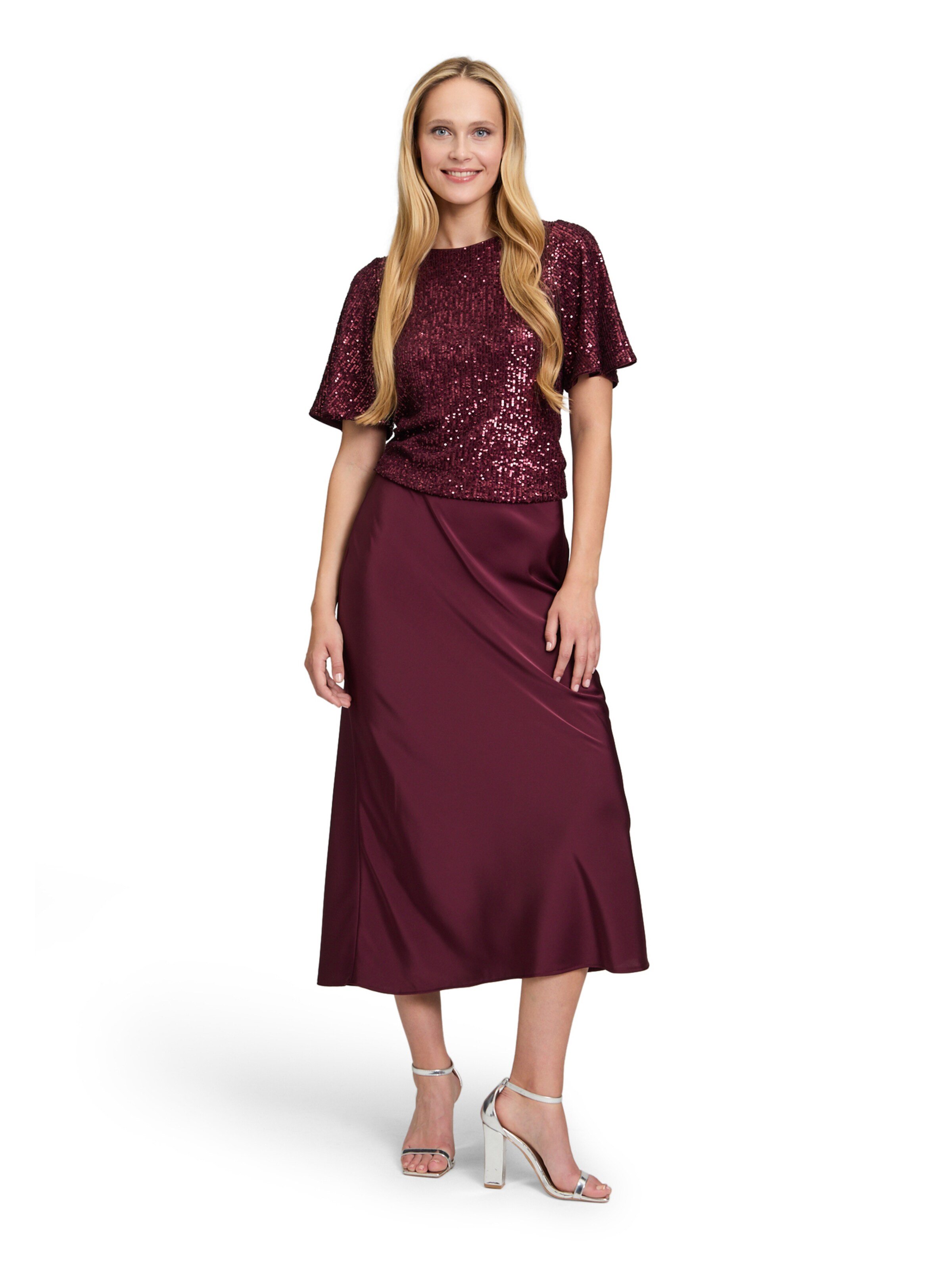 Vera Mont Pailletten-Bluse mit Flügelärmeln in Rot