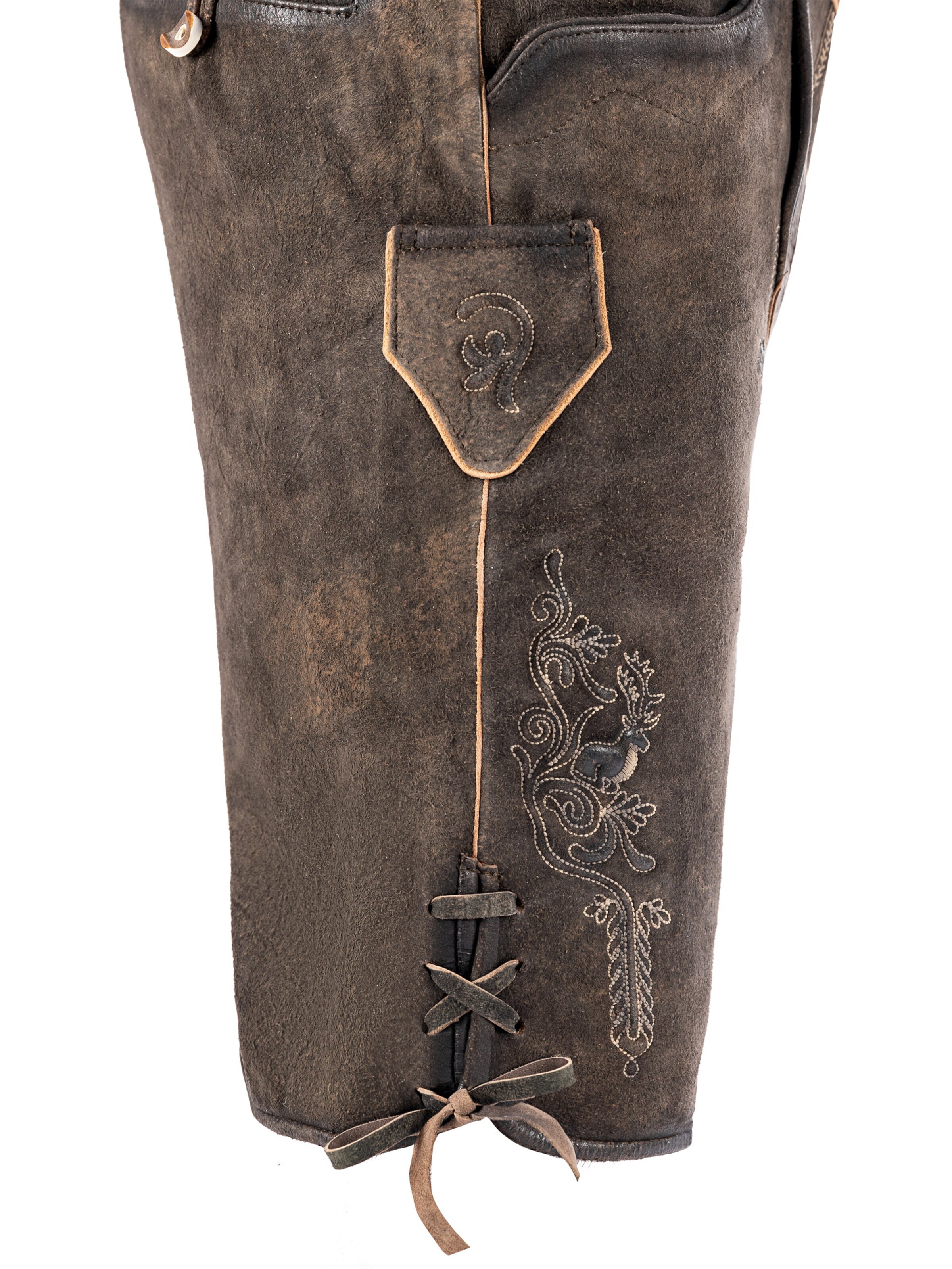 Fuchs Trachtenmoden Skinny Trachtenhose 'Trachtenlederhose Herren kurz Dunkelbraun Echtleder'‌‌‌‌‌‌ in Braun