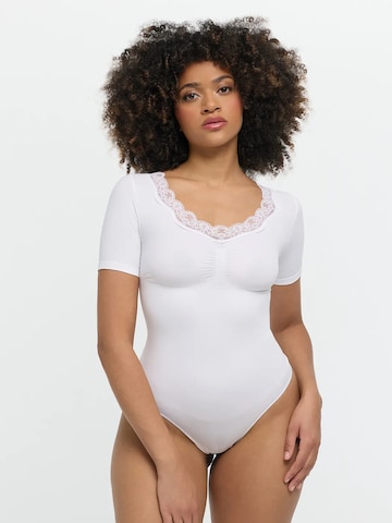 cfab - Body modelador 'Lace T-Shirt Bodysuit Sculpting Shapewear with String' em branco
