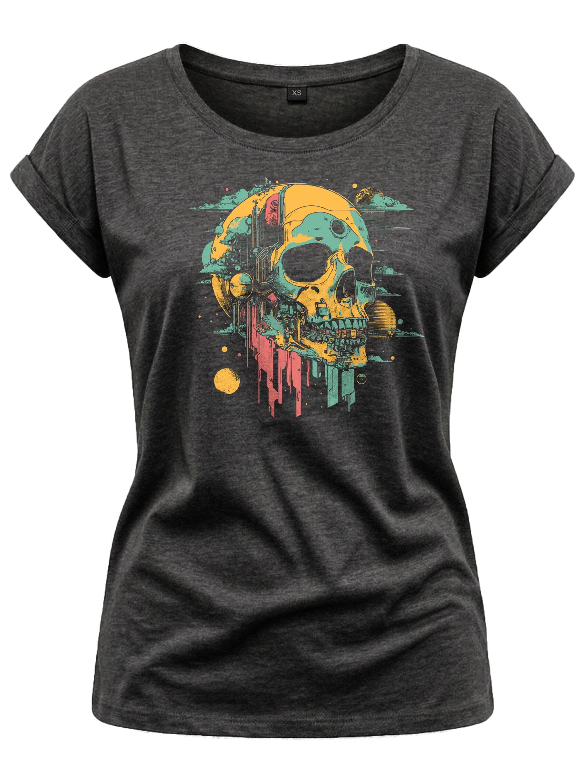 MAKAYA Shirt 'Head Shot Skull'‌ in Grau: Vorderseite