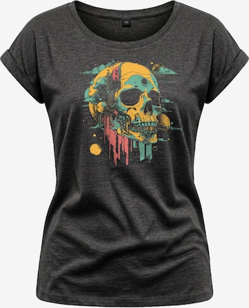 MAKAYA Shirt 'Head Shot Skull' in Grey: front