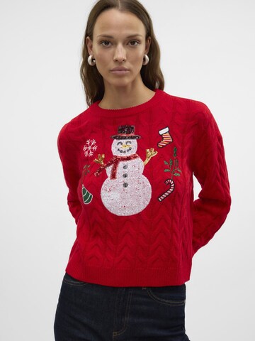 VERO MODA Pullover 'SNOWMAN' i rød