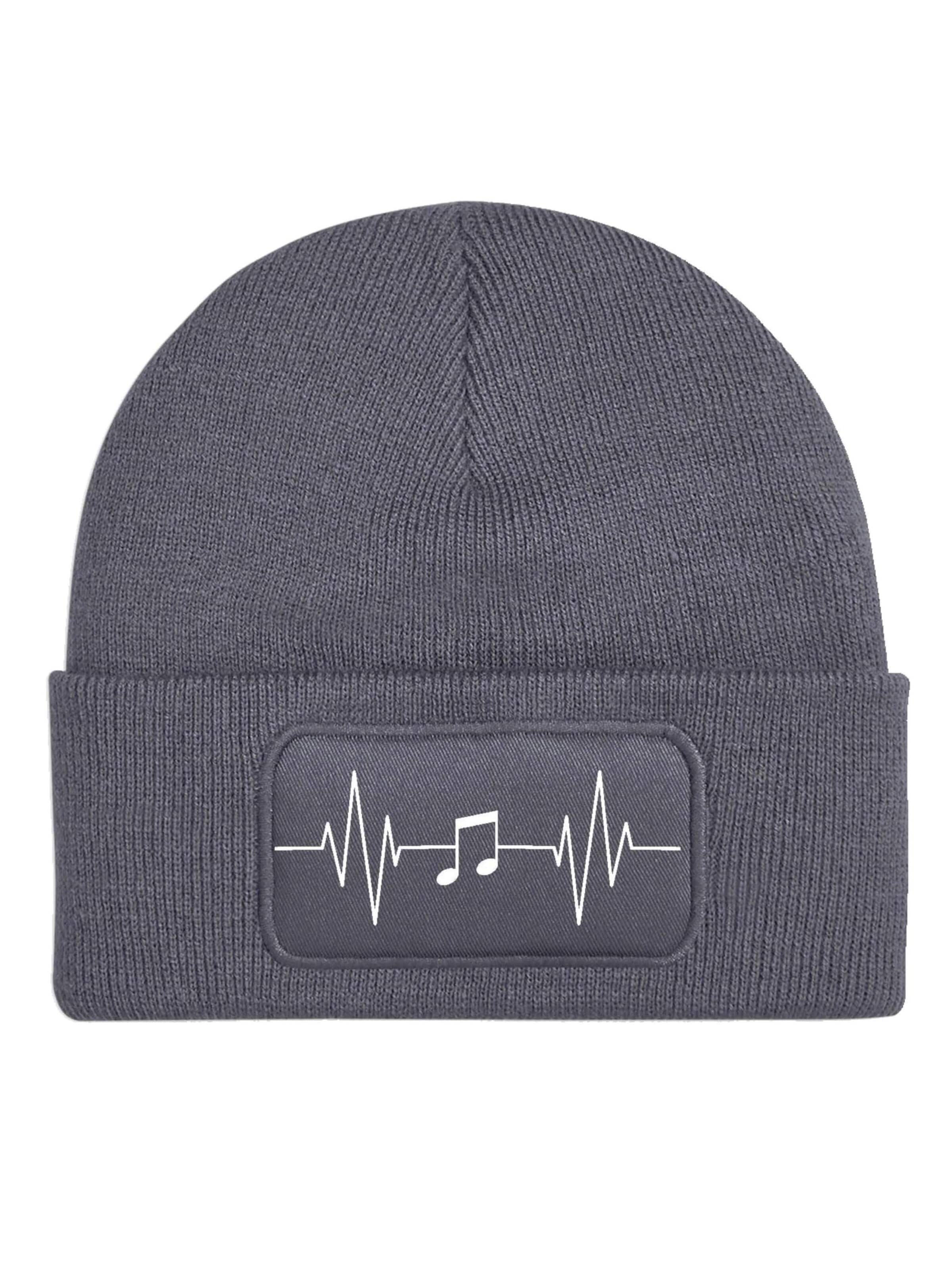 Youth Designz Mütze 'Heartbeat Musik'‌‌‌‌‌‌‌ in Grau: Vorderseite
