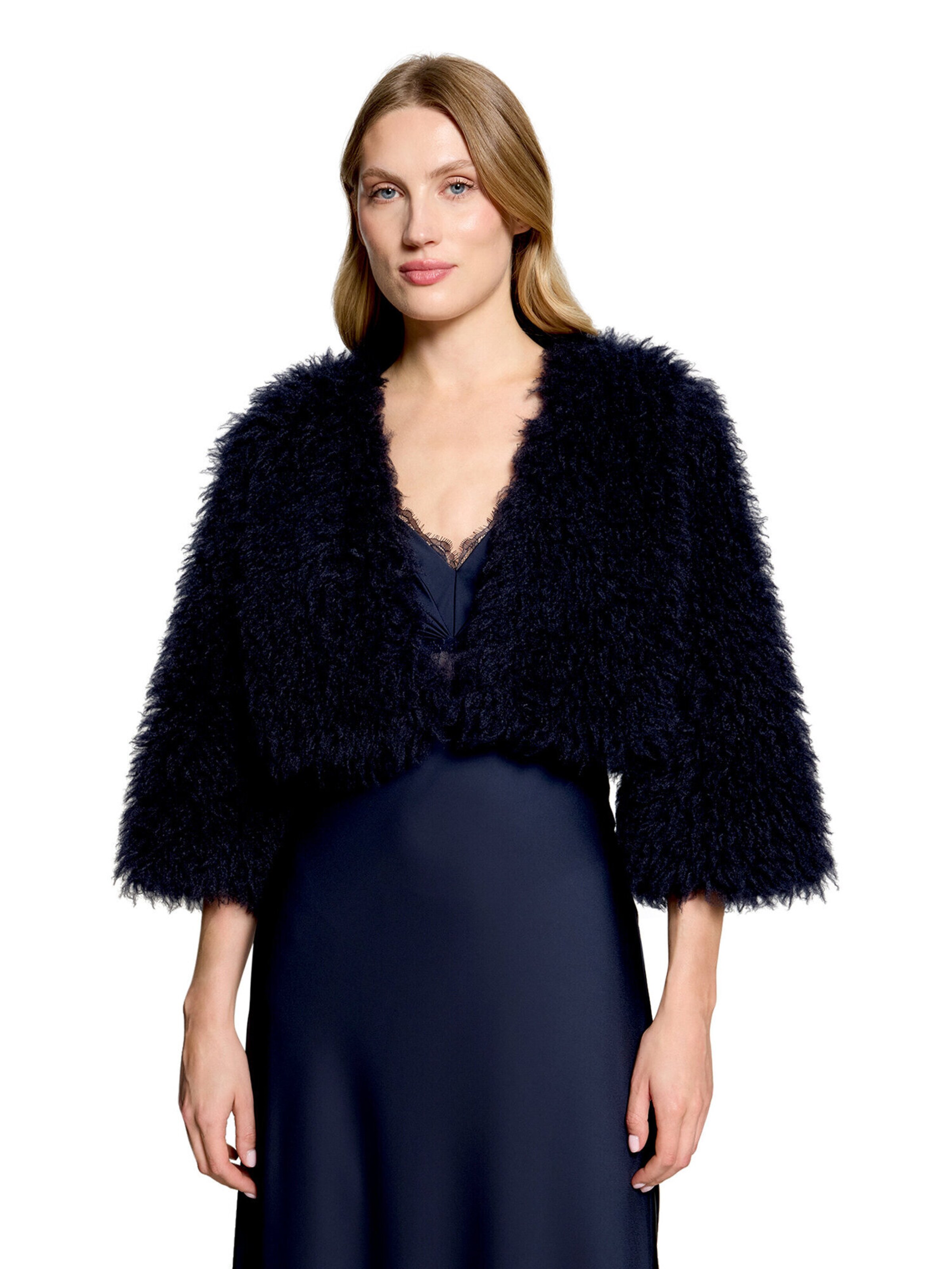 Vera Mont Kunstfell-Jacke mit Rundhalsausschnitt in Blau: Vorderseite