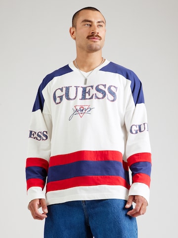 GUESS JEANS Tričko 'HOCKEY' – bílá: přední strana