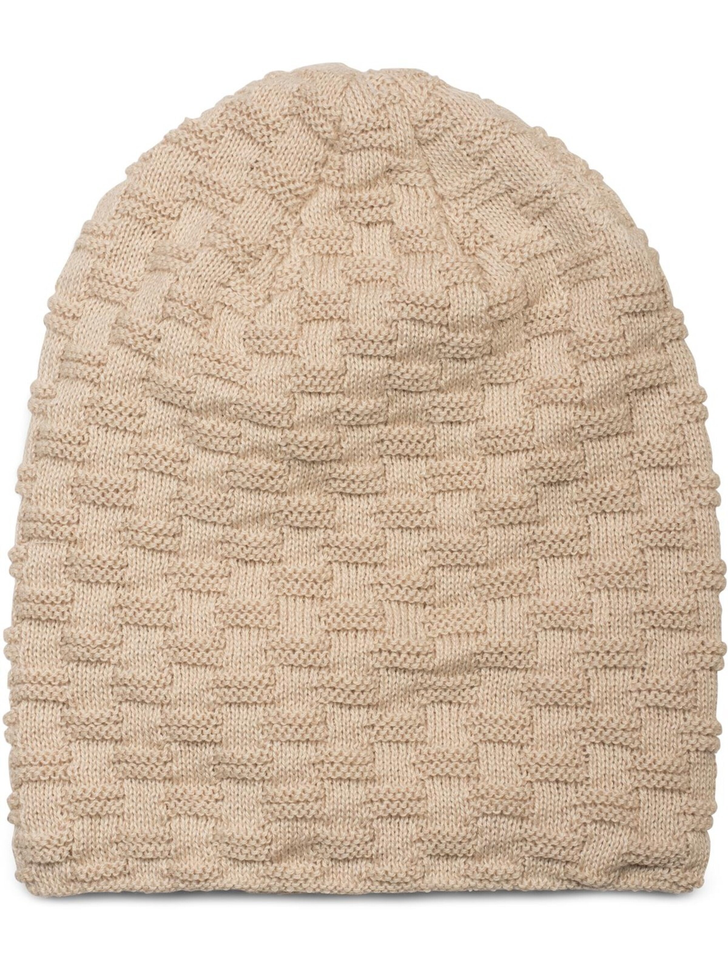 styleBREAKER Mütze 'Feinstrick Beanie mit Flecht Muster und Teddyfleece'‌ in Beige